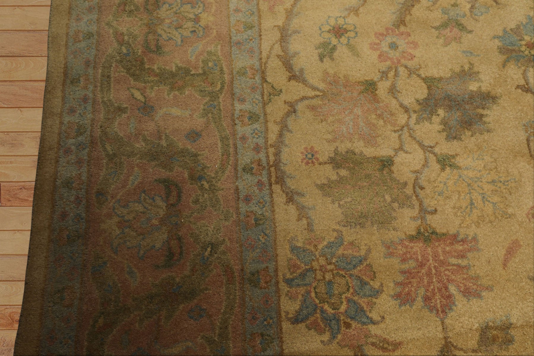 9x12 Light Gold, Brown, Green Color Hand Knotted Oushak Wool Traditional Oriental Rug