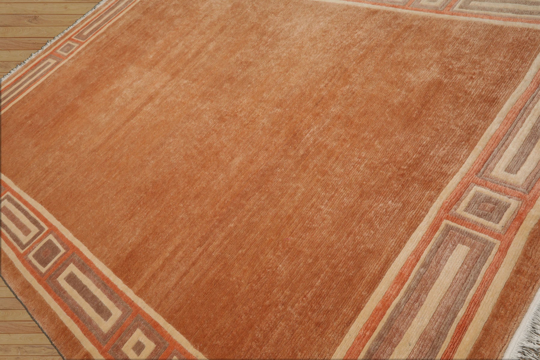 8x10 Peach, Ivory, Coral Color Hand Knotted Tibetan Wool Modern & Contemporary Oriental Rug