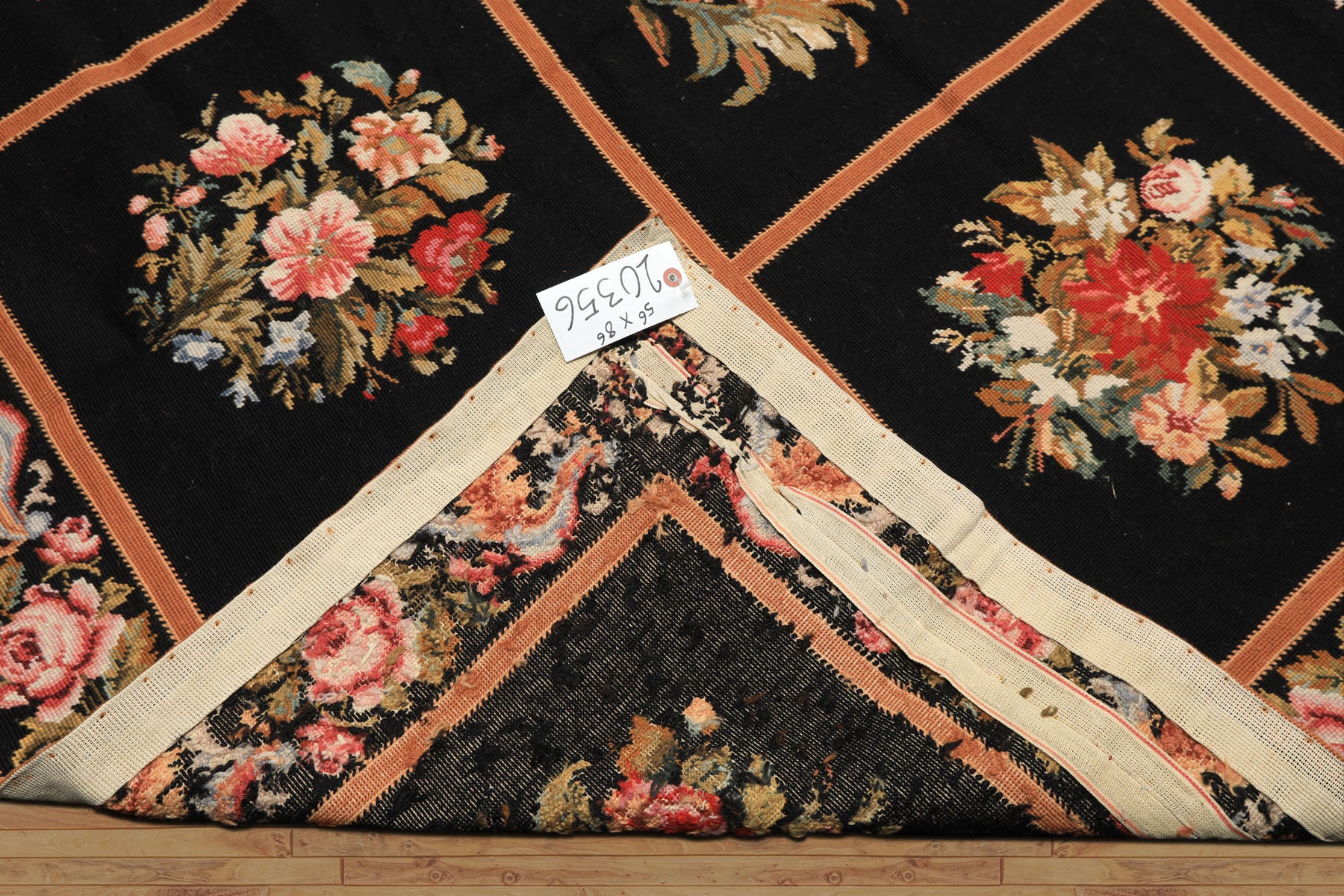 5x8 Black, Brown, Coral Color Hand Woven French Needlepoint Wool Traditional Oriental Rug