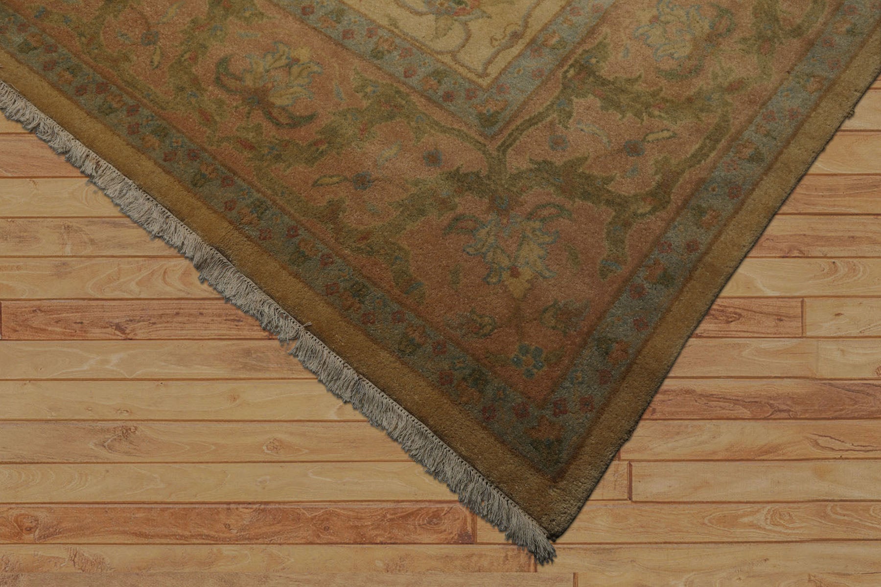 9x12 Light Gold, Brown, Green Color Hand Knotted Oushak Wool Traditional Oriental Rug