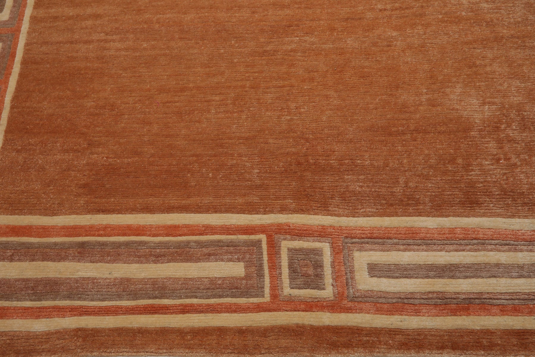8x10 Peach, Ivory, Coral Color Hand Knotted Tibetan Wool Modern & Contemporary Oriental Rug