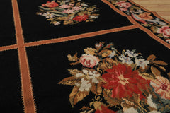 5x8 Black, Brown, Coral Color Hand Woven French Needlepoint Wool Traditional Oriental Rug