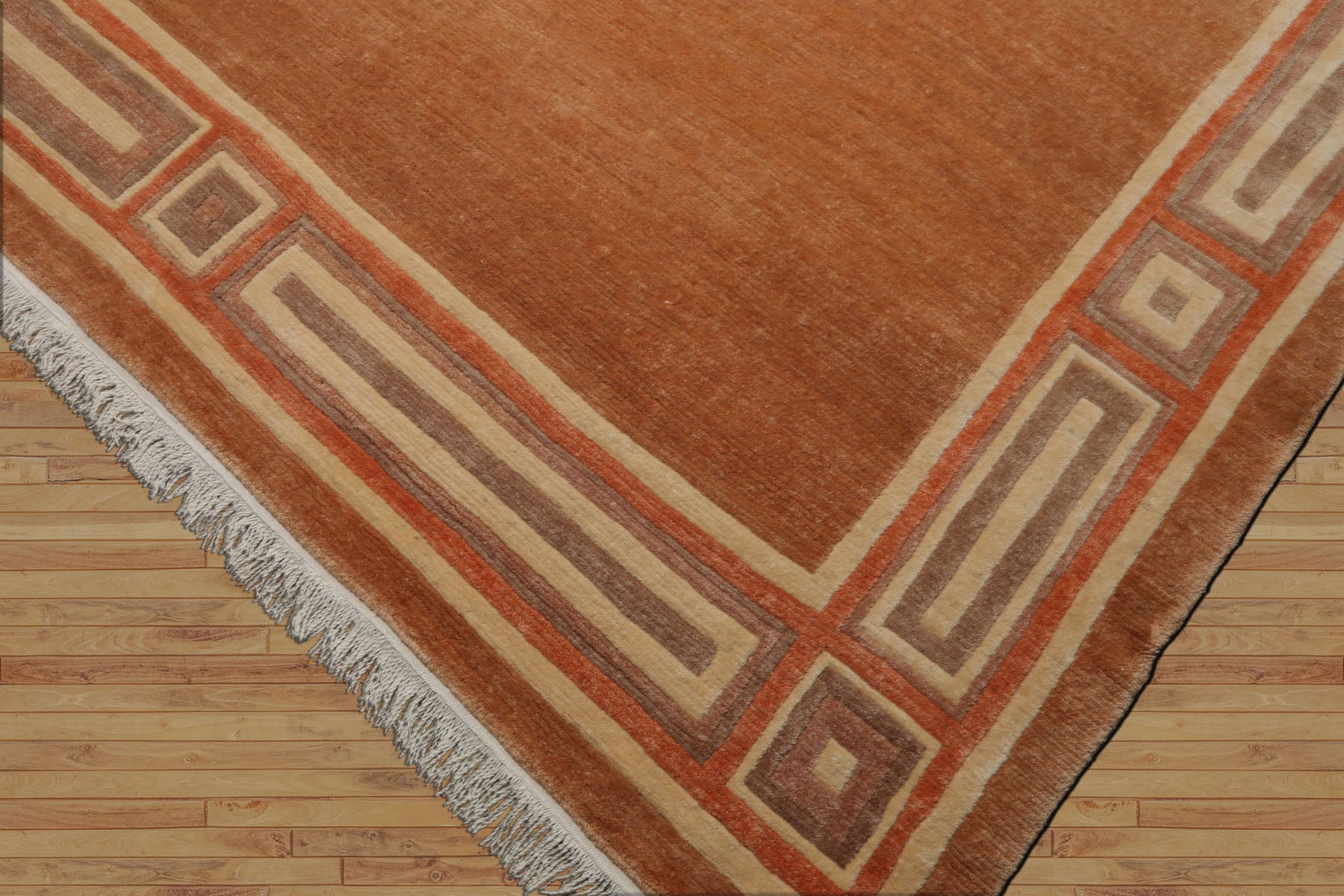 8x10 Peach, Ivory, Coral Color Hand Knotted Tibetan Wool Modern & Contemporary Oriental Rug