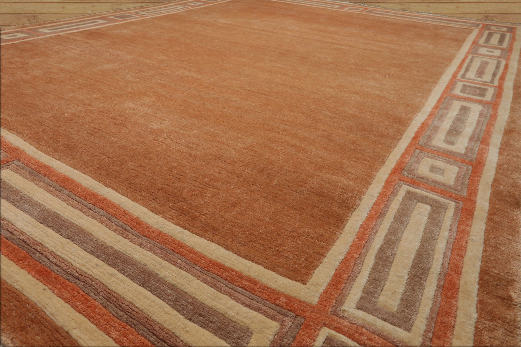 8x10 Peach, Ivory, Coral Color Hand Knotted Tibetan Wool Modern & Contemporary Oriental Rug