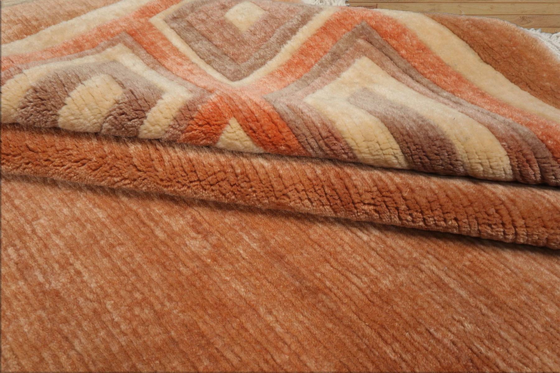 8x10 Peach, Ivory, Coral Color Hand Knotted Tibetan Wool Modern & Contemporary Oriental Rug
