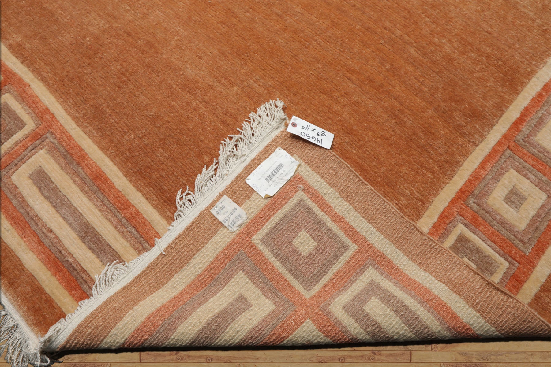8x10 Peach, Ivory, Coral Color Hand Knotted Tibetan Wool Modern & Contemporary Oriental Rug