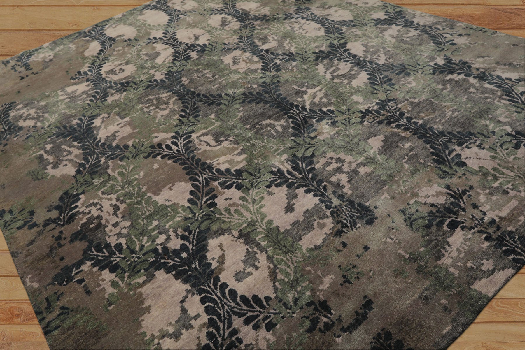 8x10 Taupe, Blue, Gray Color Hand Knotted Tibetan Bamboo Silk Modern Oriental Rug