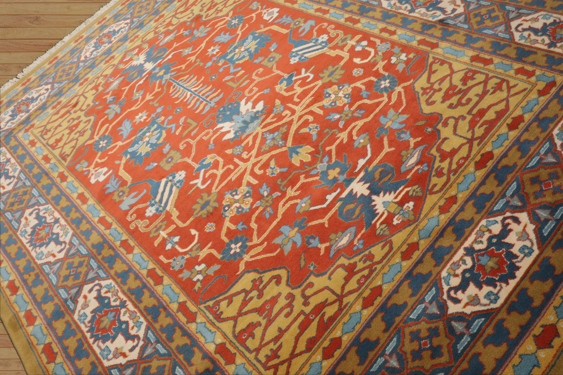 8x10 Orange, Gold, Ivory Color Hand Knotted Heriz Wool Traditional Oriental Rug