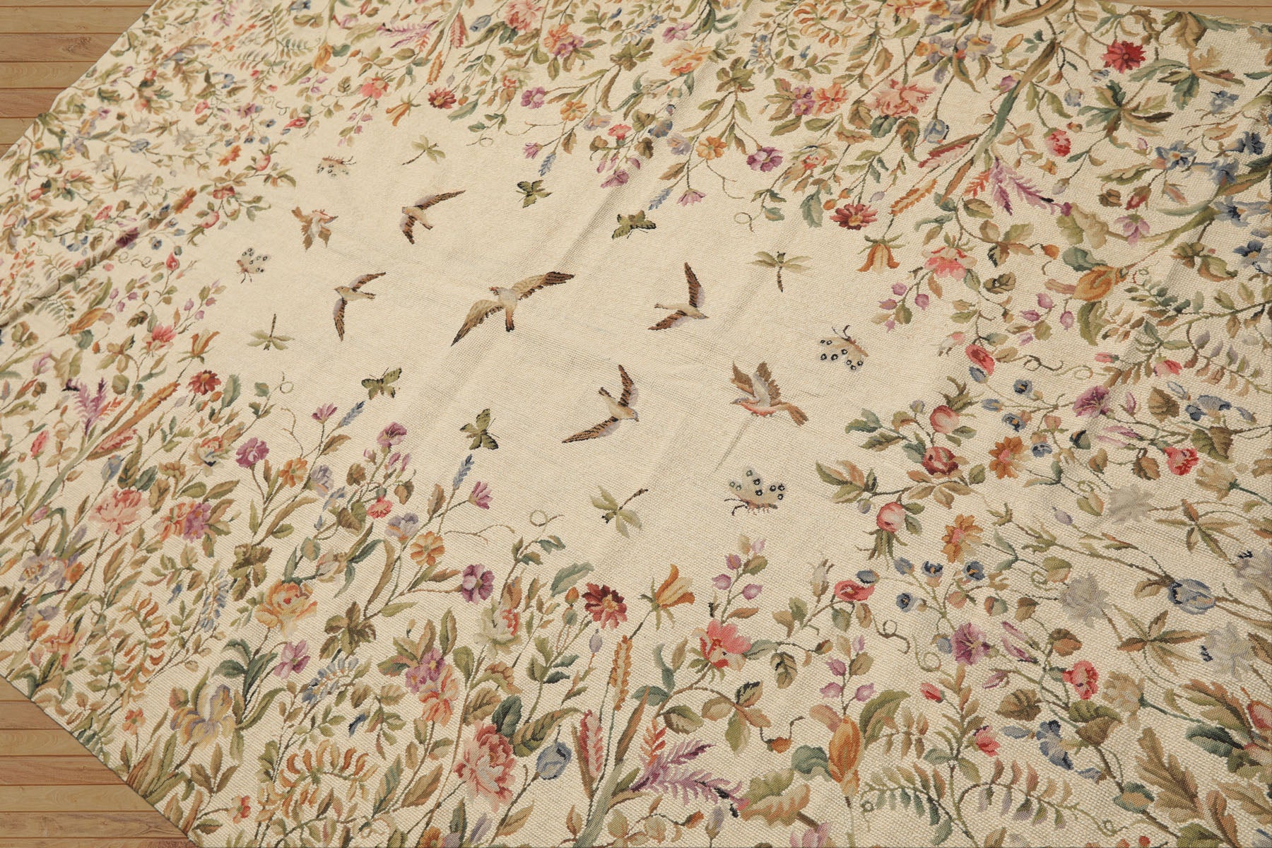 5x8 Beige, Sage, Lavender Color Hand Woven French Needlepoint Wool Traditional Oriental Rug