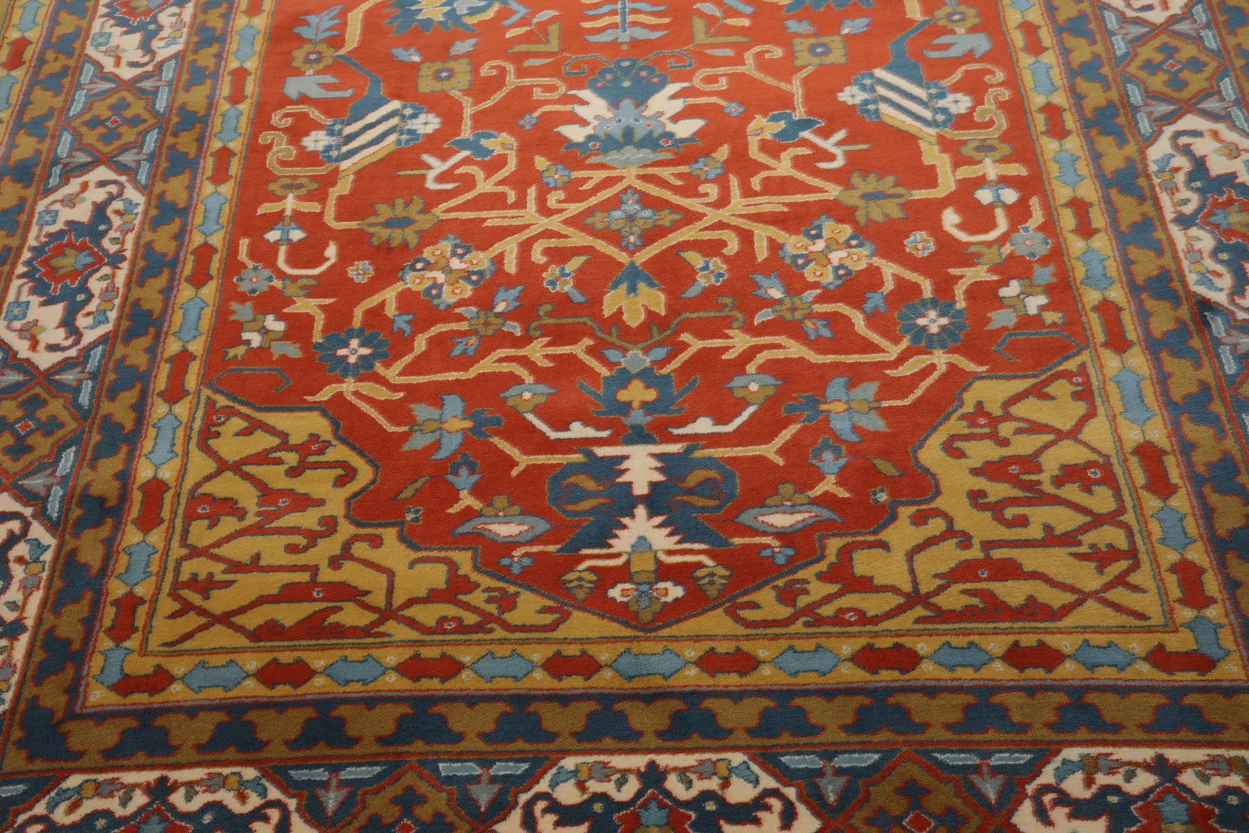 8x10 Orange, Gold, Ivory Color Hand Knotted Heriz Wool Traditional Oriental Rug