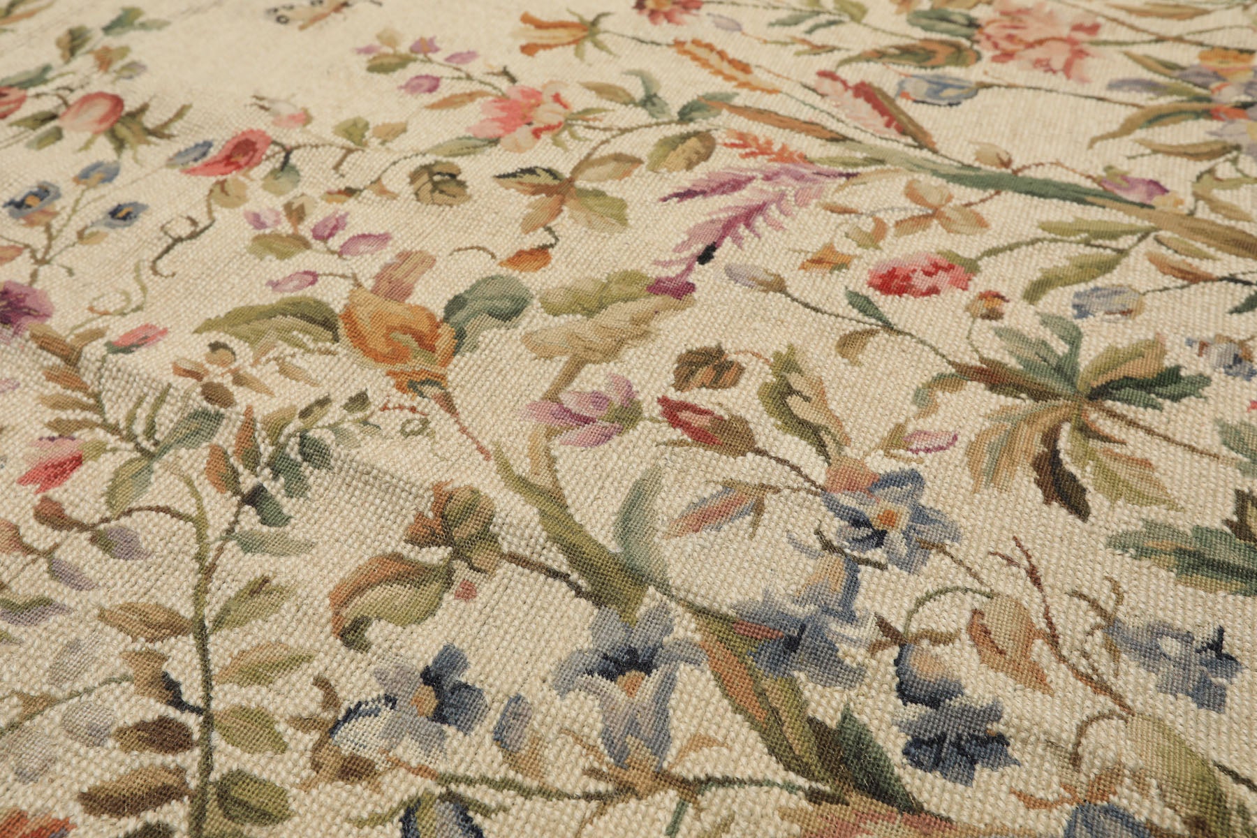 5x8 Beige, Sage, Lavender Color Hand Woven French Needlepoint Wool Traditional Oriental Rug