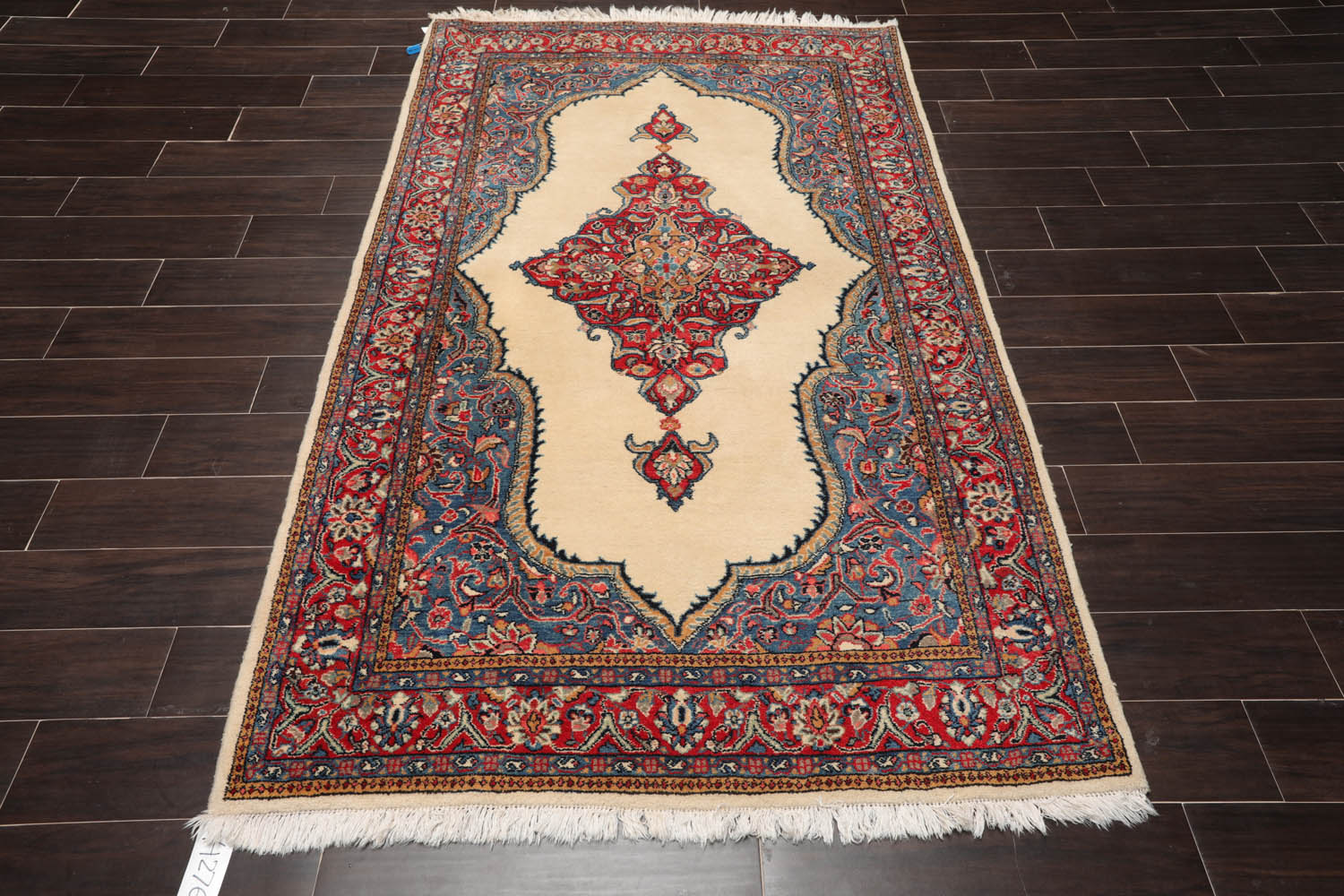 5x7 Ivory, Coral, Blue Color Hand Knotted All-Over 100% Wool Traditional Oriental Rug