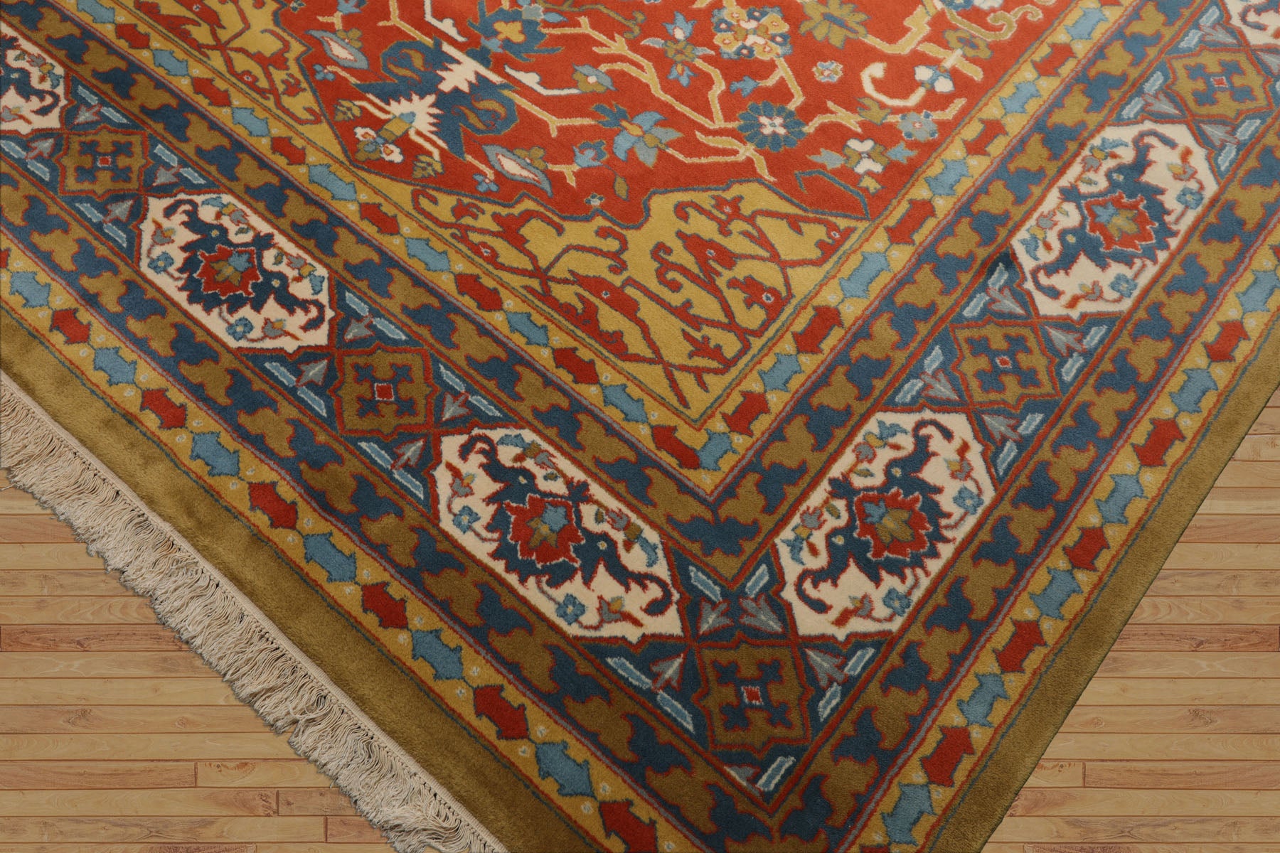 8x10 Orange, Gold, Ivory Color Hand Knotted Heriz Wool Traditional Oriental Rug
