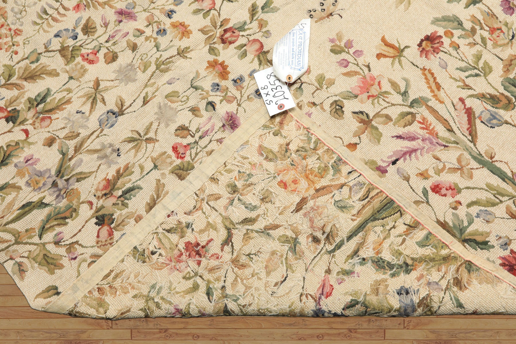 5x8 Beige, Sage, Lavender Color Hand Woven French Needlepoint Wool Traditional Oriental Rug