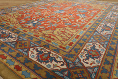 8x10 Orange, Gold, Ivory Color Hand Knotted Heriz Wool Traditional Oriental Rug