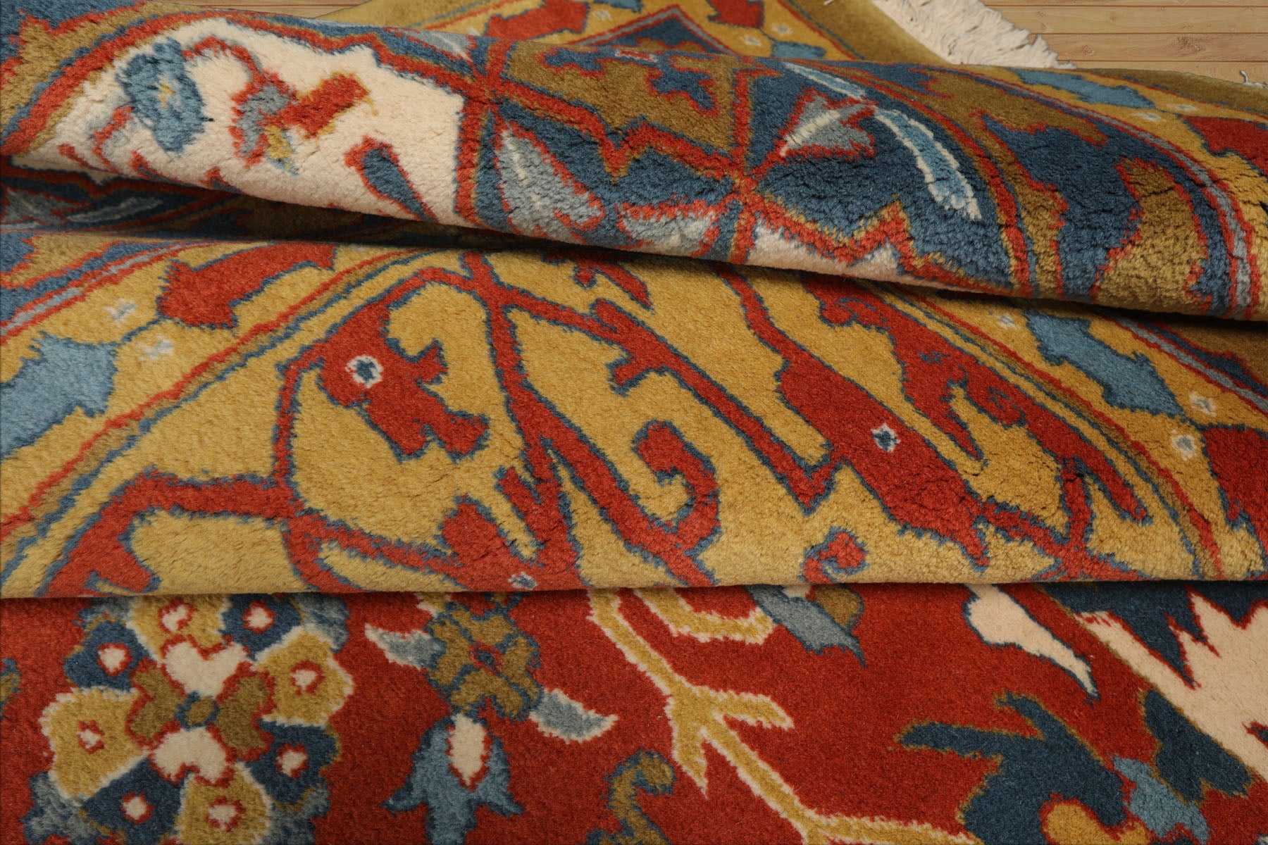 8x10 Orange, Gold, Ivory Color Hand Knotted Heriz Wool Traditional Oriental Rug
