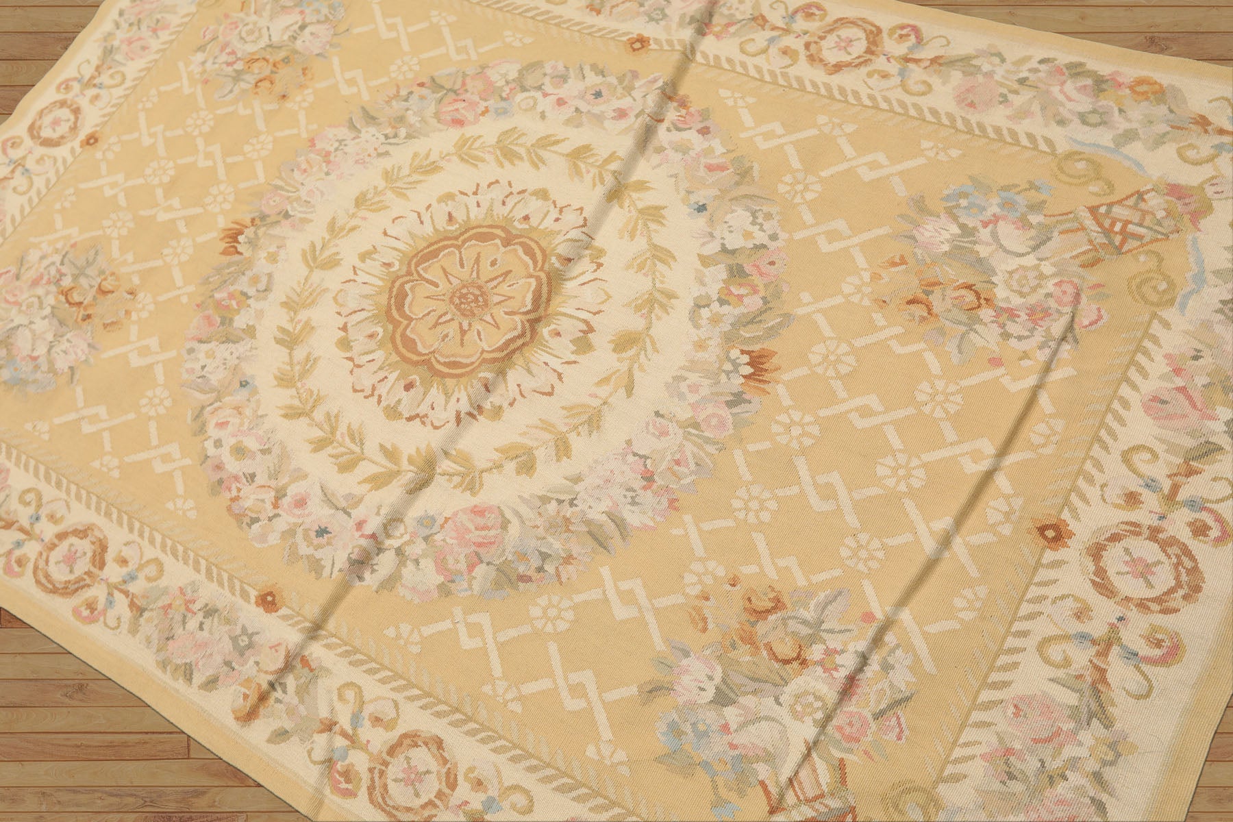 4x6 Khaki, Beige, Blush Color Hand Woven French Aubusson Wool Traditional Oriental Rug