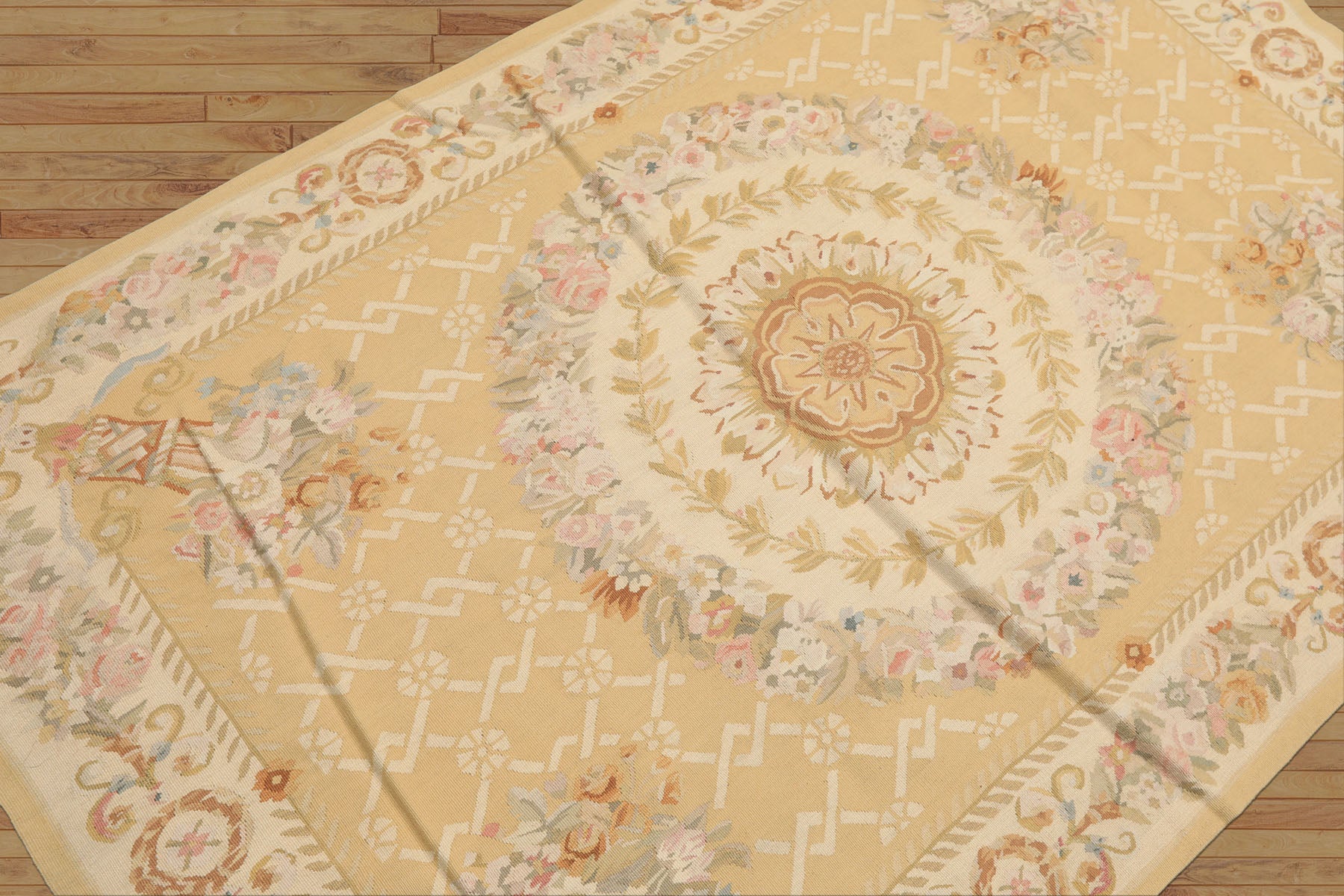 4x6 Khaki, Beige, Blush Color Hand Woven French Aubusson Wool Traditional Oriental Rug