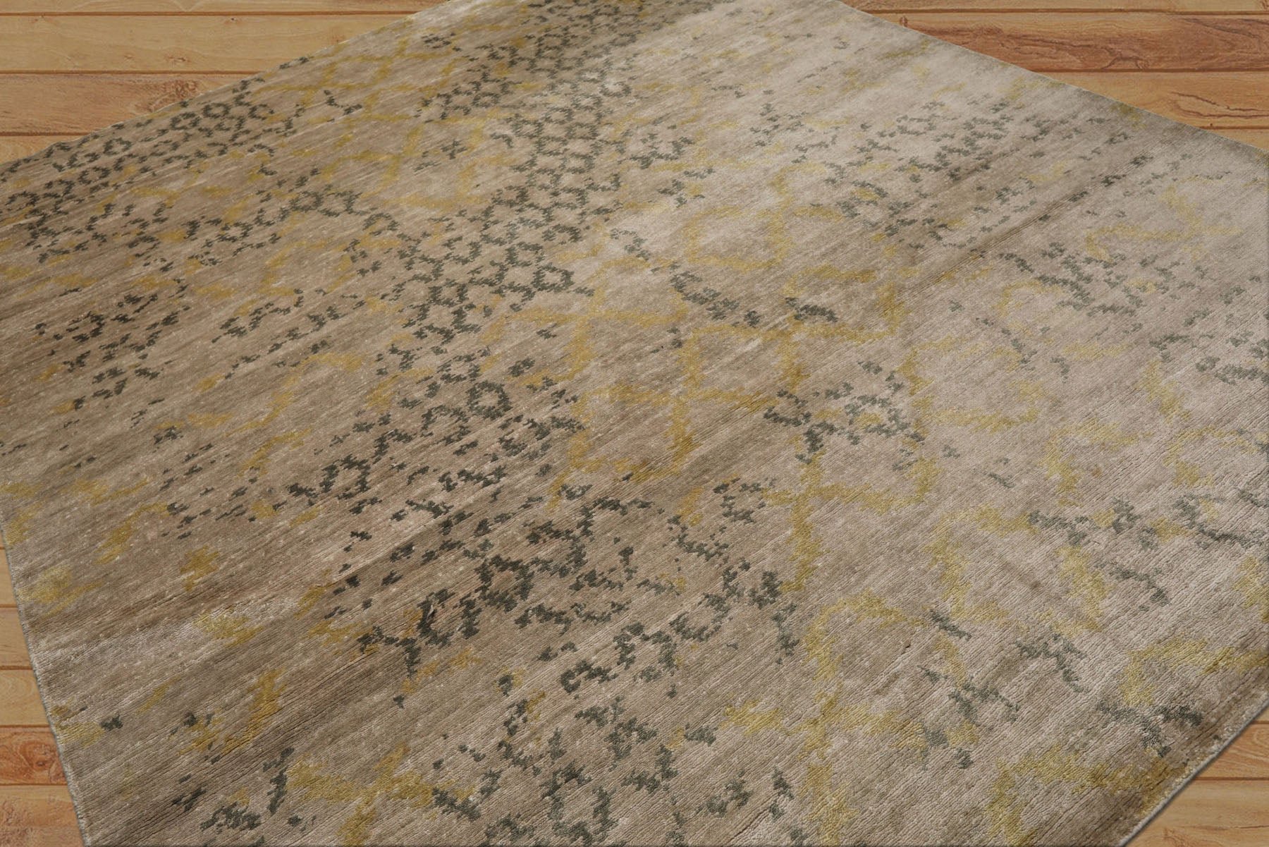8x10 Taupe, Gray, Gold Color Hand Knotted Sherpa Bamboo Silk Modern Oriental Rug