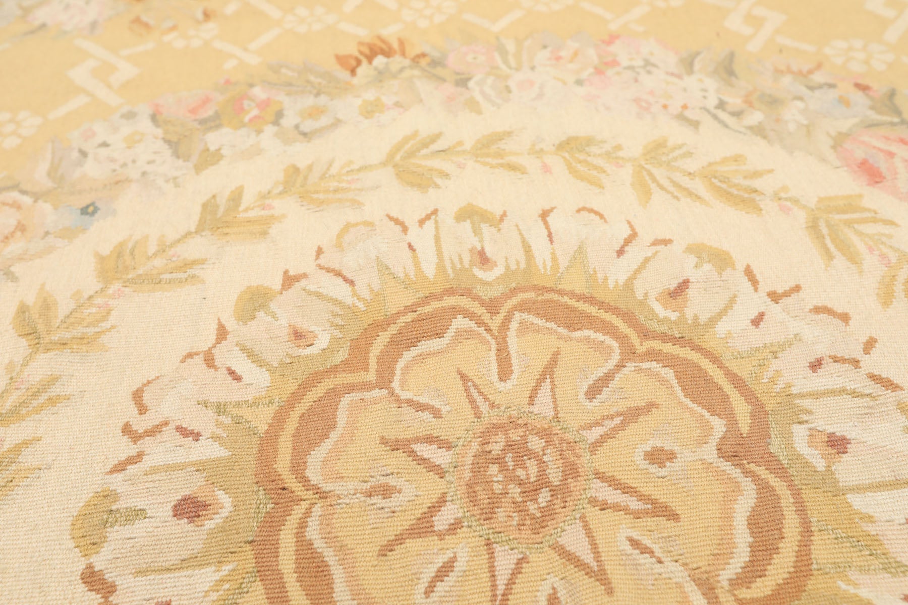 4x6 Khaki, Beige, Blush Color Hand Woven French Aubusson Wool Traditional Oriental Rug