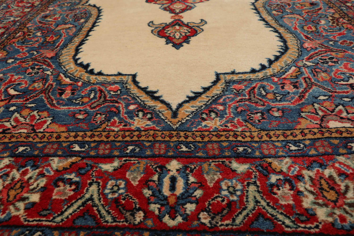 5x7 Ivory, Coral, Blue Color Hand Knotted All-Over 100% Wool Traditional Oriental Rug