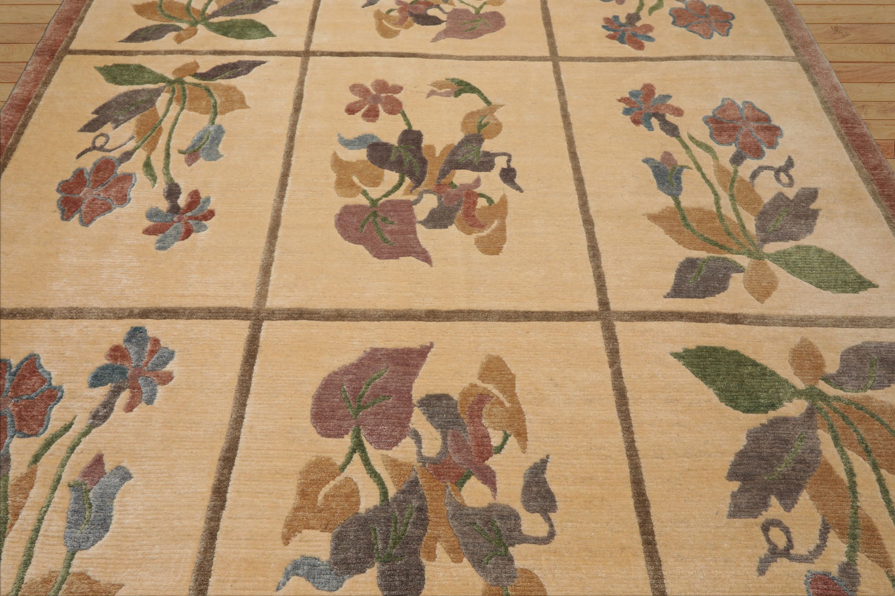 8x10 Ivory, Rust, Gray Color Hand Knotted Tibetan Wool Transitional Oriental Rug