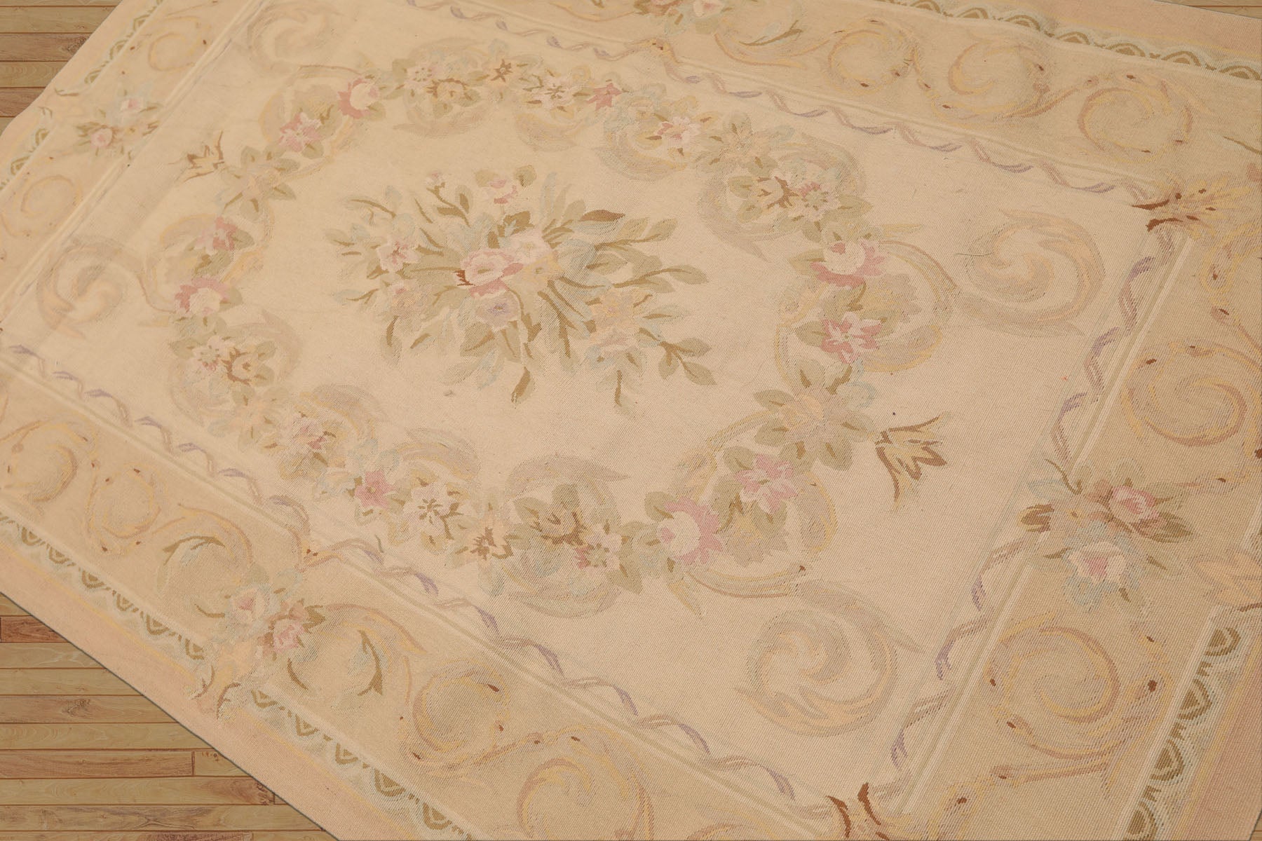 4x6 Beige, Tan, Peach Color Hand Woven French Aubusson Wool Traditional Oriental Rug