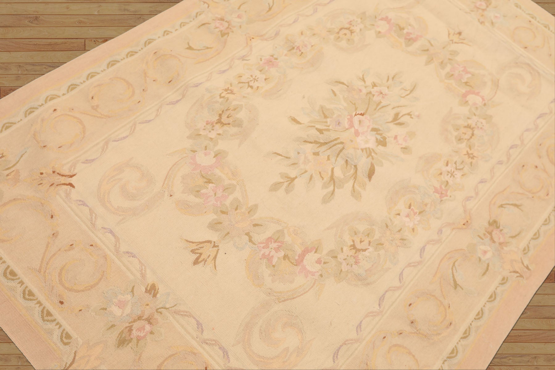 4x6 Beige, Tan, Peach Color Hand Woven French Aubusson Wool Traditional Oriental Rug