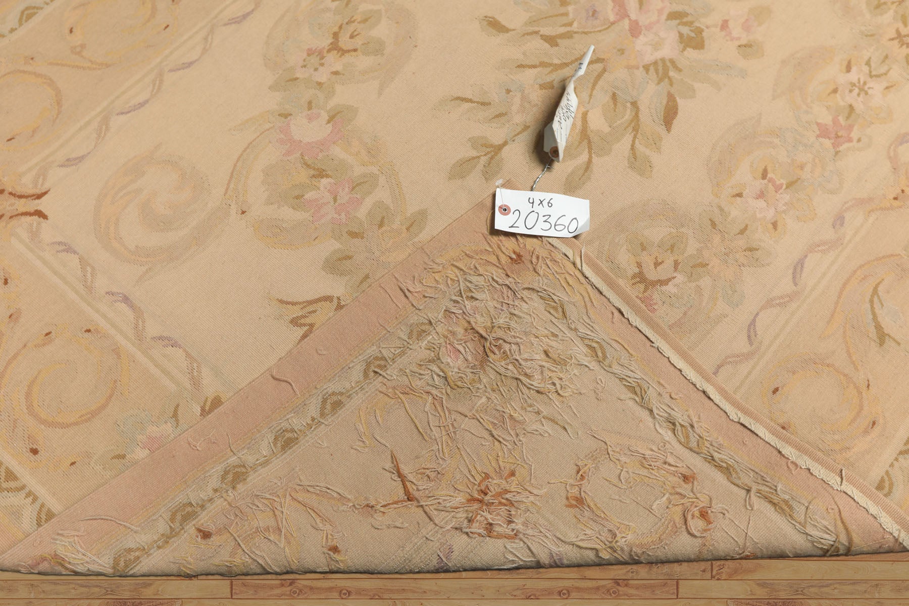 4x6 Beige, Tan, Peach Color Hand Woven French Aubusson Wool Traditional Oriental Rug