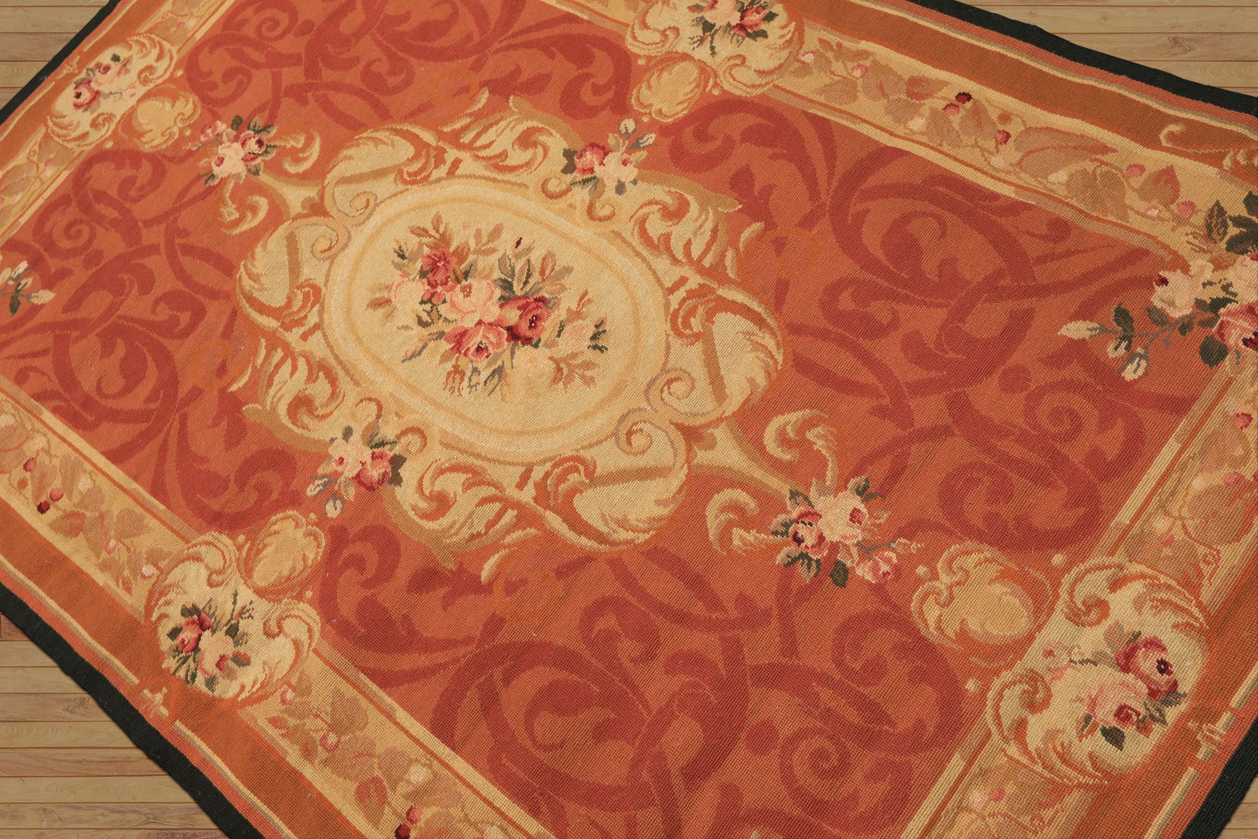 4x6 Gold, Rose, Caramel Color Hand Woven French Needlepoint Wool Traditional Oriental Rug