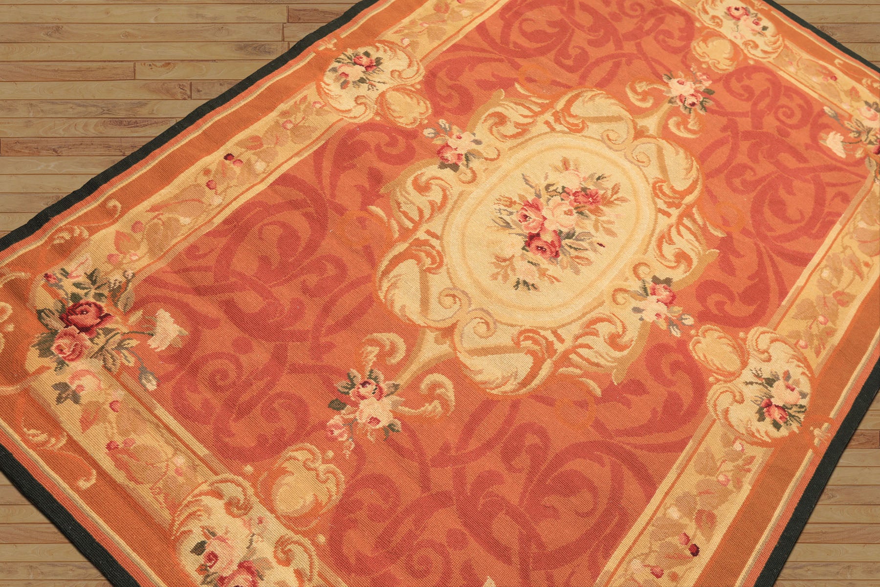 4x6 Gold, Rose, Caramel Color Hand Woven French Needlepoint Wool Traditional Oriental Rug