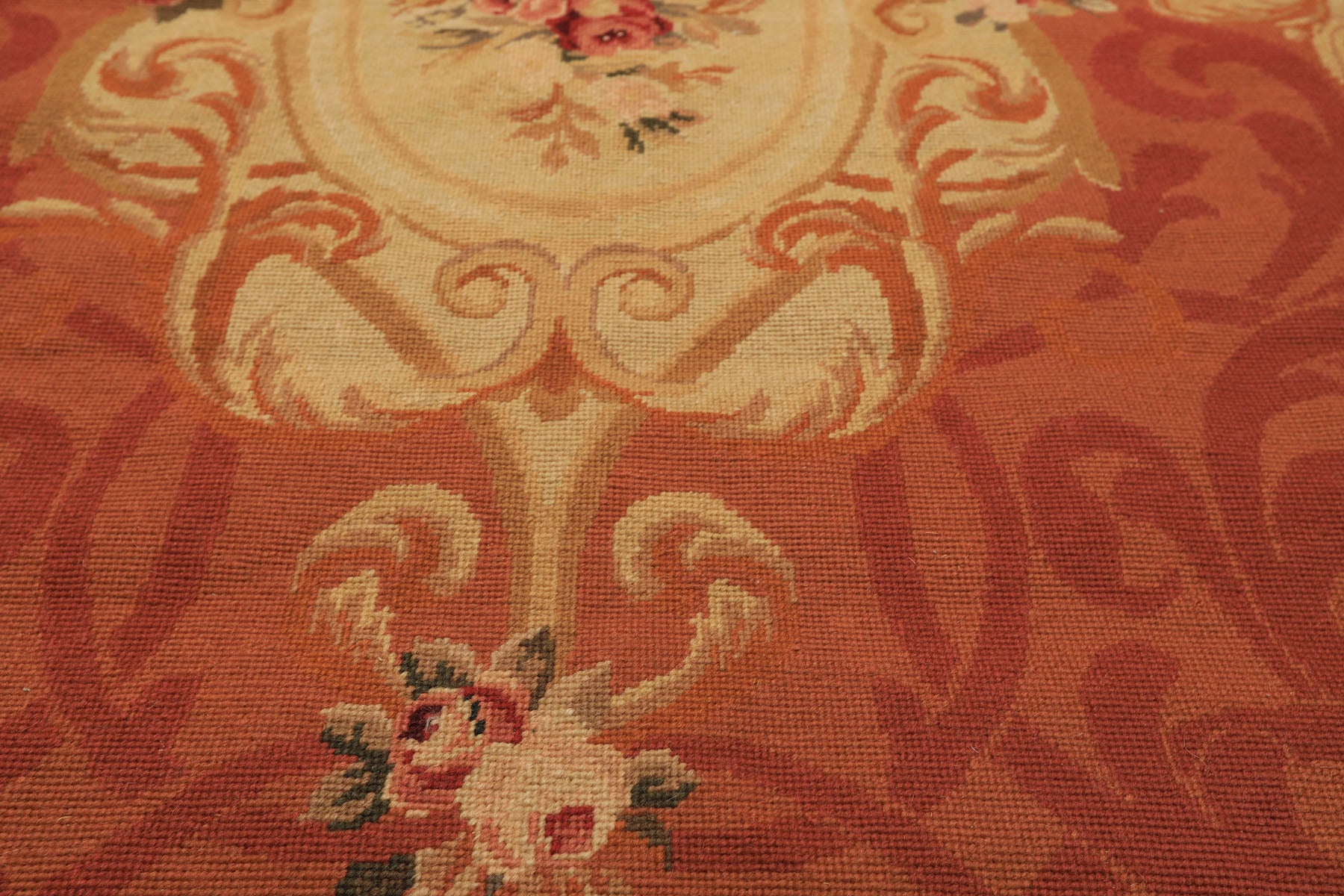 4x6 Gold, Rose, Caramel Color Hand Woven French Needlepoint Wool Traditional Oriental Rug