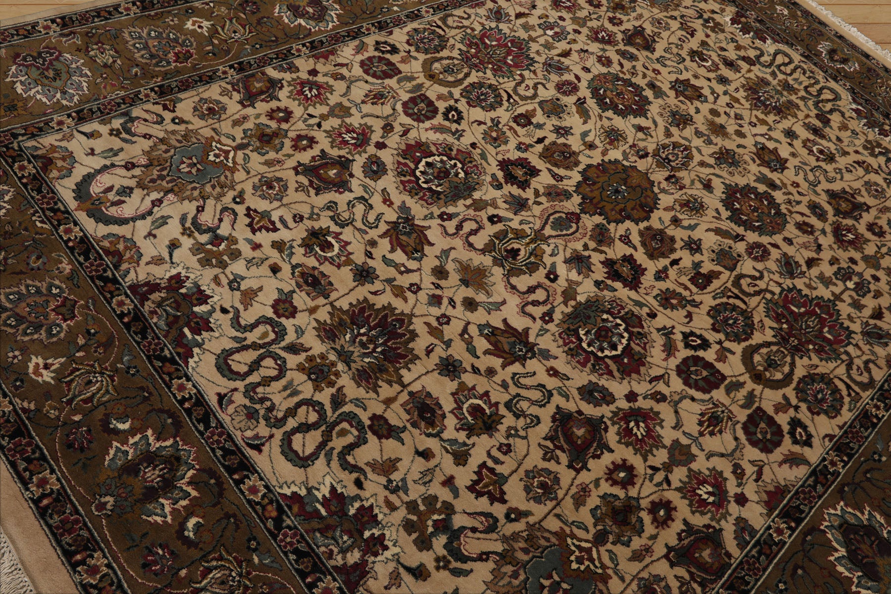 8x10 Ivory, Olive, Green Color Hand Knotted Kashan Wool Traditional Oriental Rug