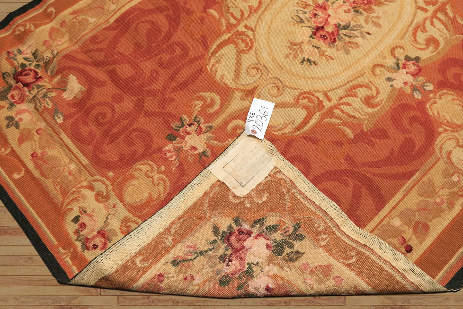 4x6 Gold, Rose, Caramel Color Hand Woven French Needlepoint Wool Traditional Oriental Rug