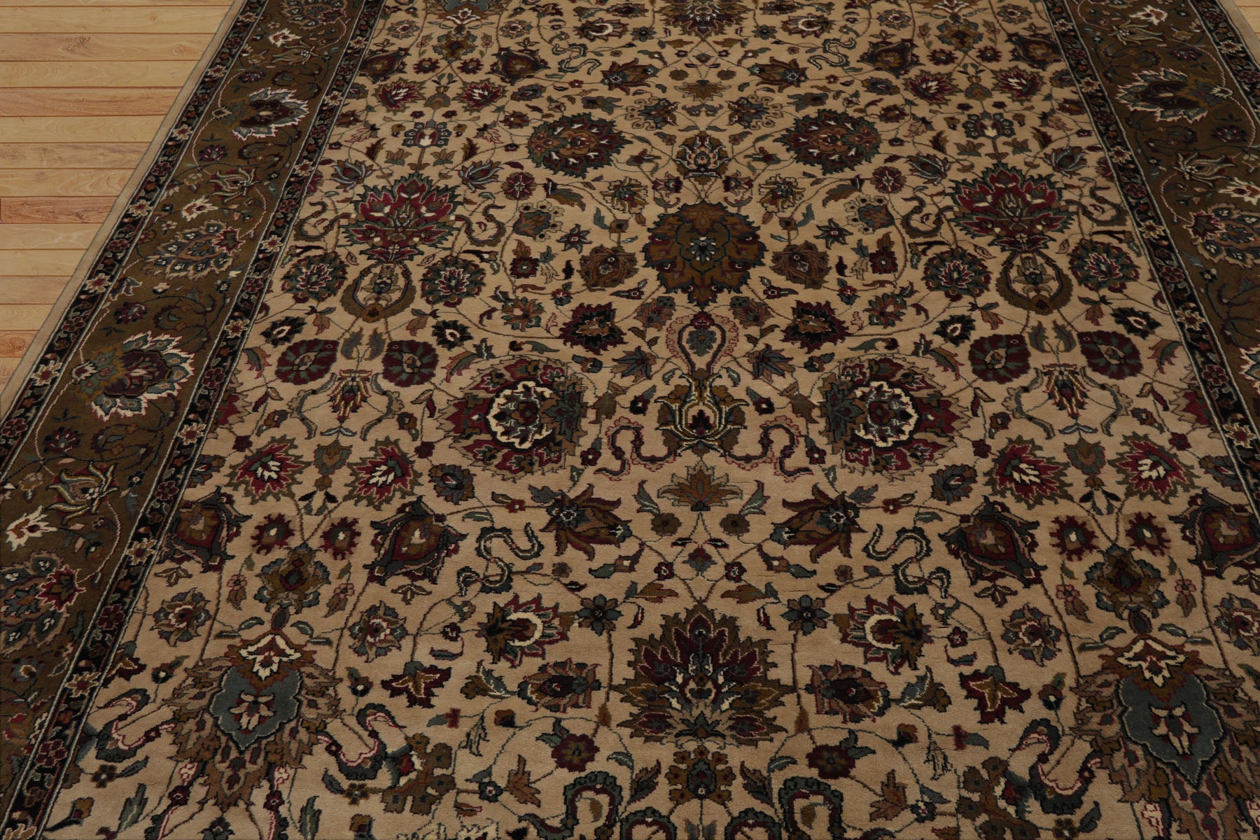 8x10 Ivory, Olive, Green Color Hand Knotted Kashan Wool Traditional Oriental Rug