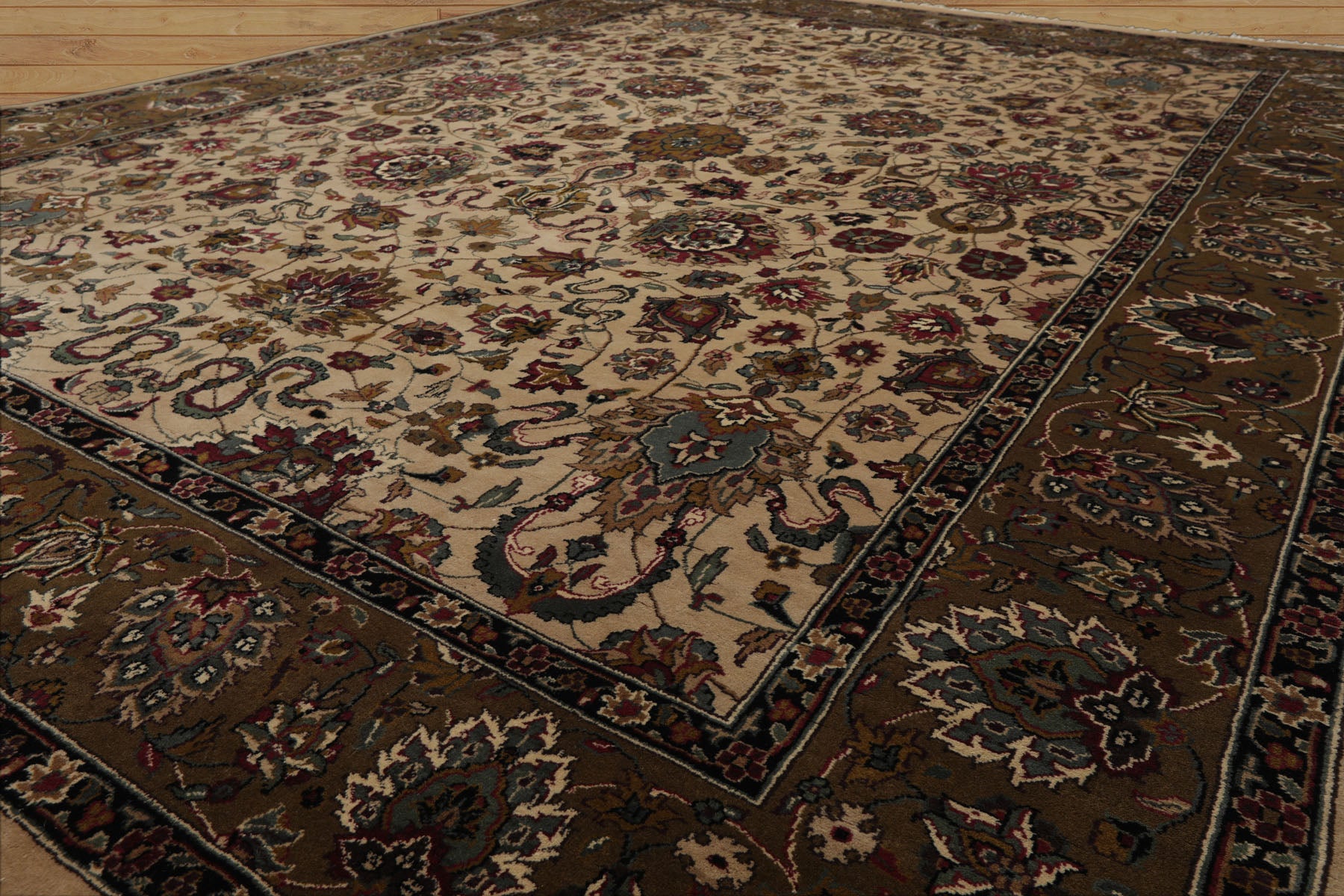 8x10 Ivory, Olive, Green Color Hand Knotted Kashan Wool Traditional Oriental Rug