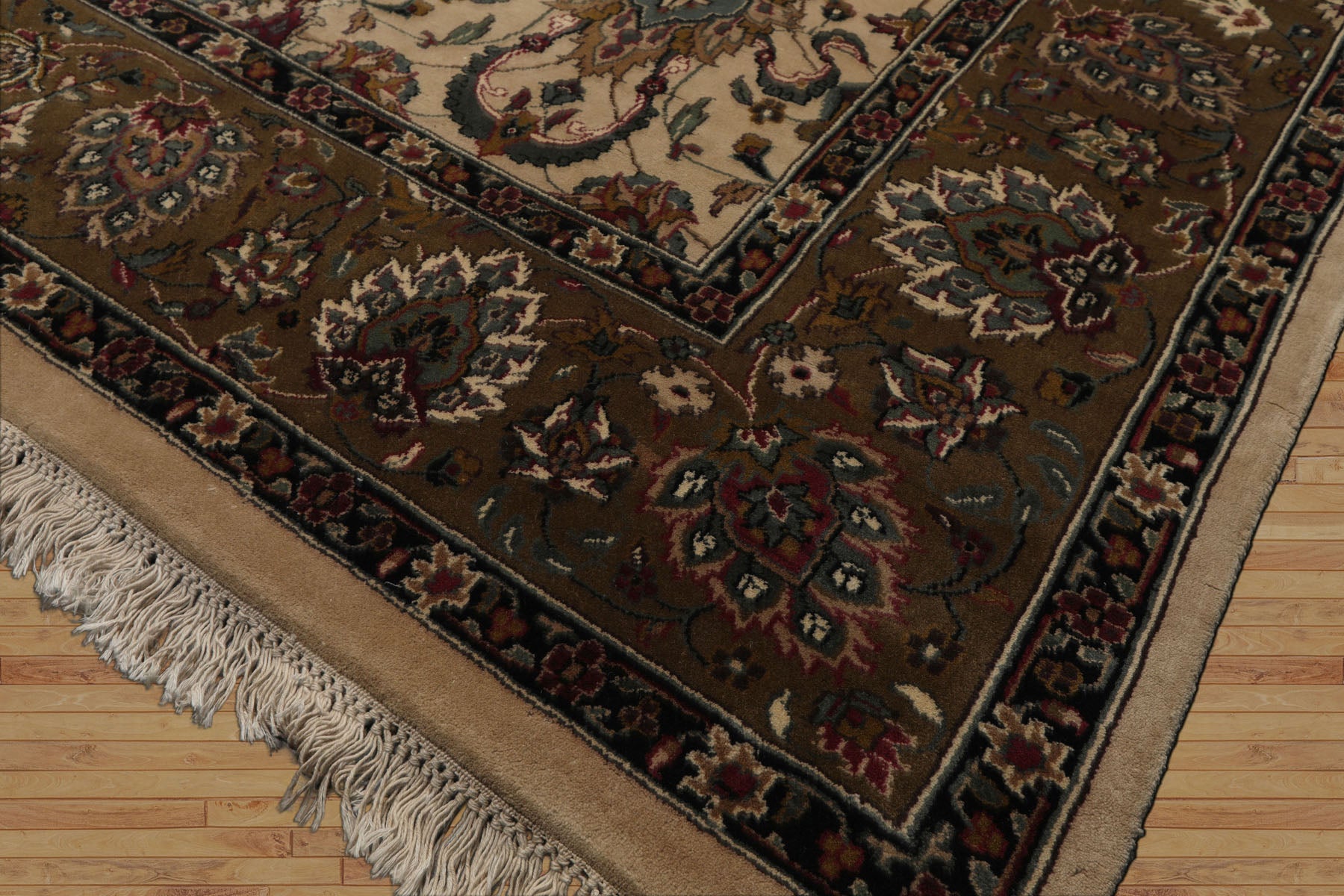8x10 Ivory, Olive, Green Color Hand Knotted Kashan Wool Traditional Oriental Rug