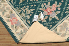 4x6 Teal, Ivory, Blush Color Hand Woven French Needlepoint Wool Traditional Oriental Rug