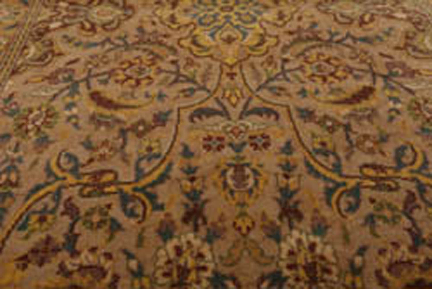 3x5 Tan, Light Gold, Blue Color Hand Knotted All-Over 100% Wool Traditional Oriental Rug