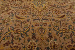 3x5 Tan, Light Gold, Blue Color Hand Knotted All-Over 100% Wool Traditional Oriental Rug