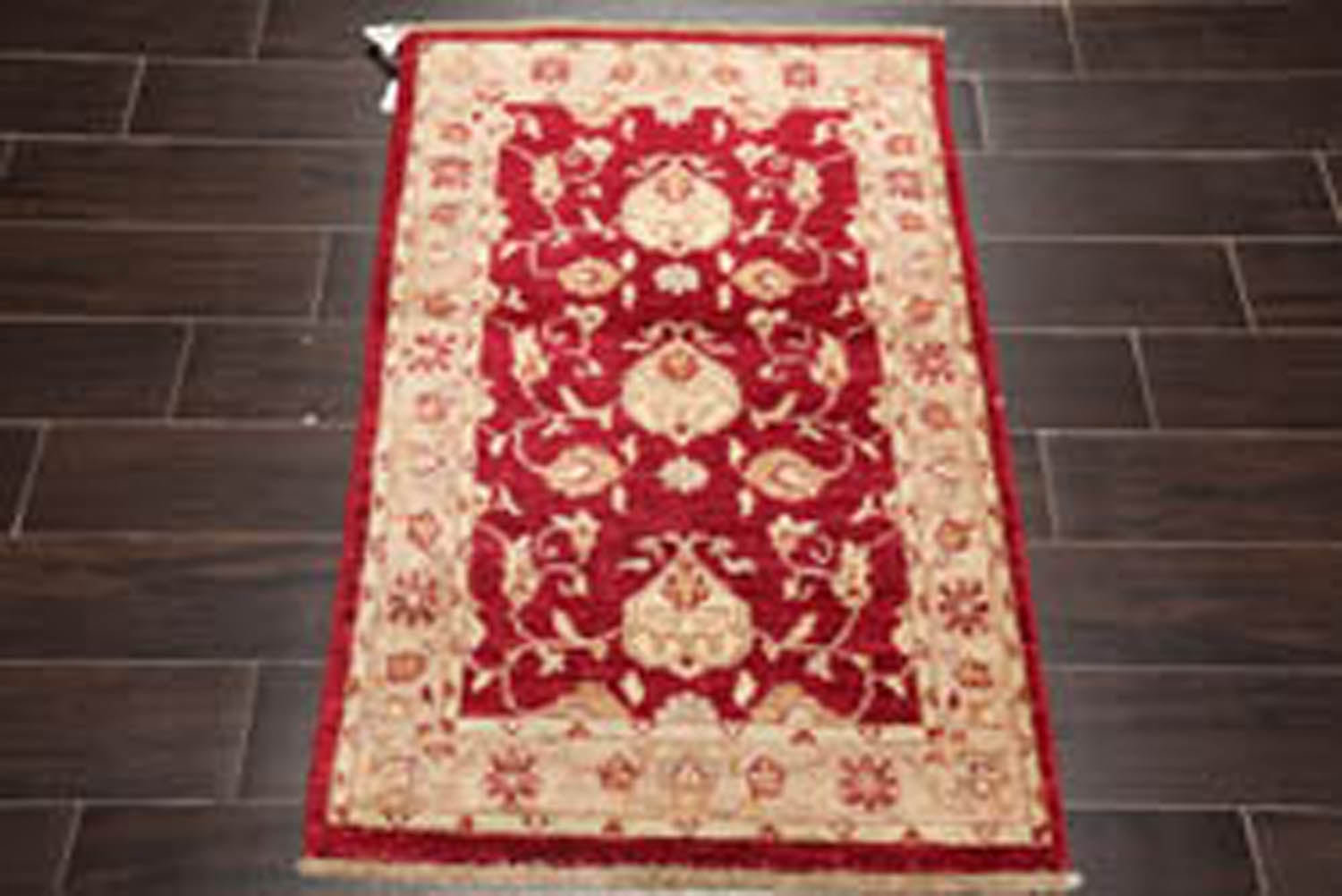 3x5 Wine, Taupe, Beige Color Hand Knotted All-Over 100% Wool Traditional Oriental Rug