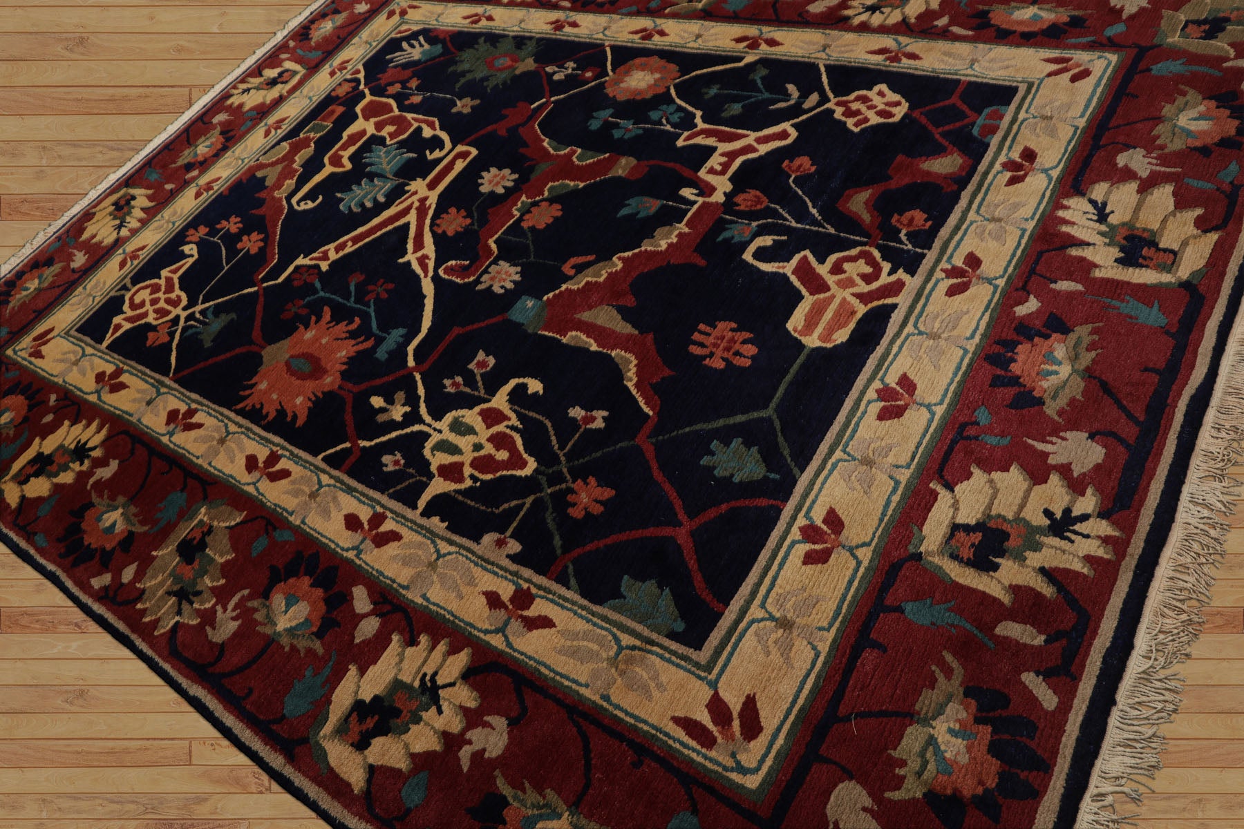 8x10 Navy, Rust, Ivory Color Hand Knotted Tibetan Wool Arts & Crafts Oriental Rug