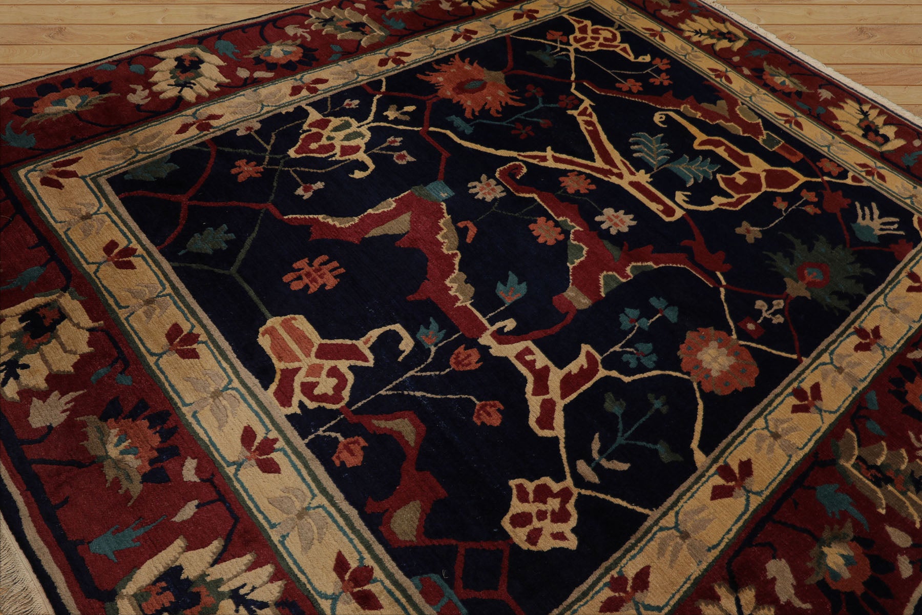 8x10 Navy, Rust, Ivory Color Hand Knotted Tibetan Wool Arts & Crafts Oriental Rug