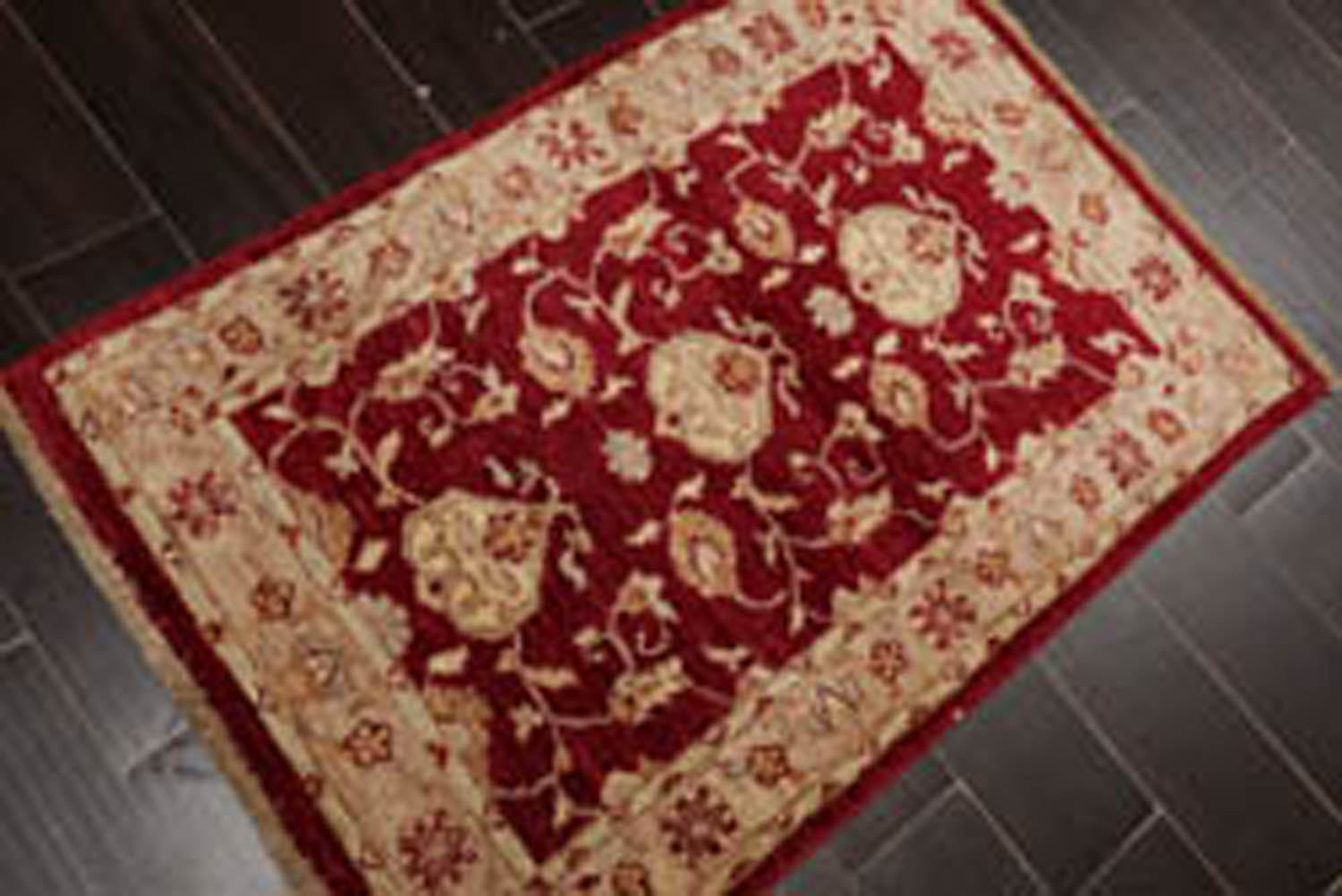 3x5 Wine, Taupe, Beige Color Hand Knotted All-Over 100% Wool Traditional Oriental Rug