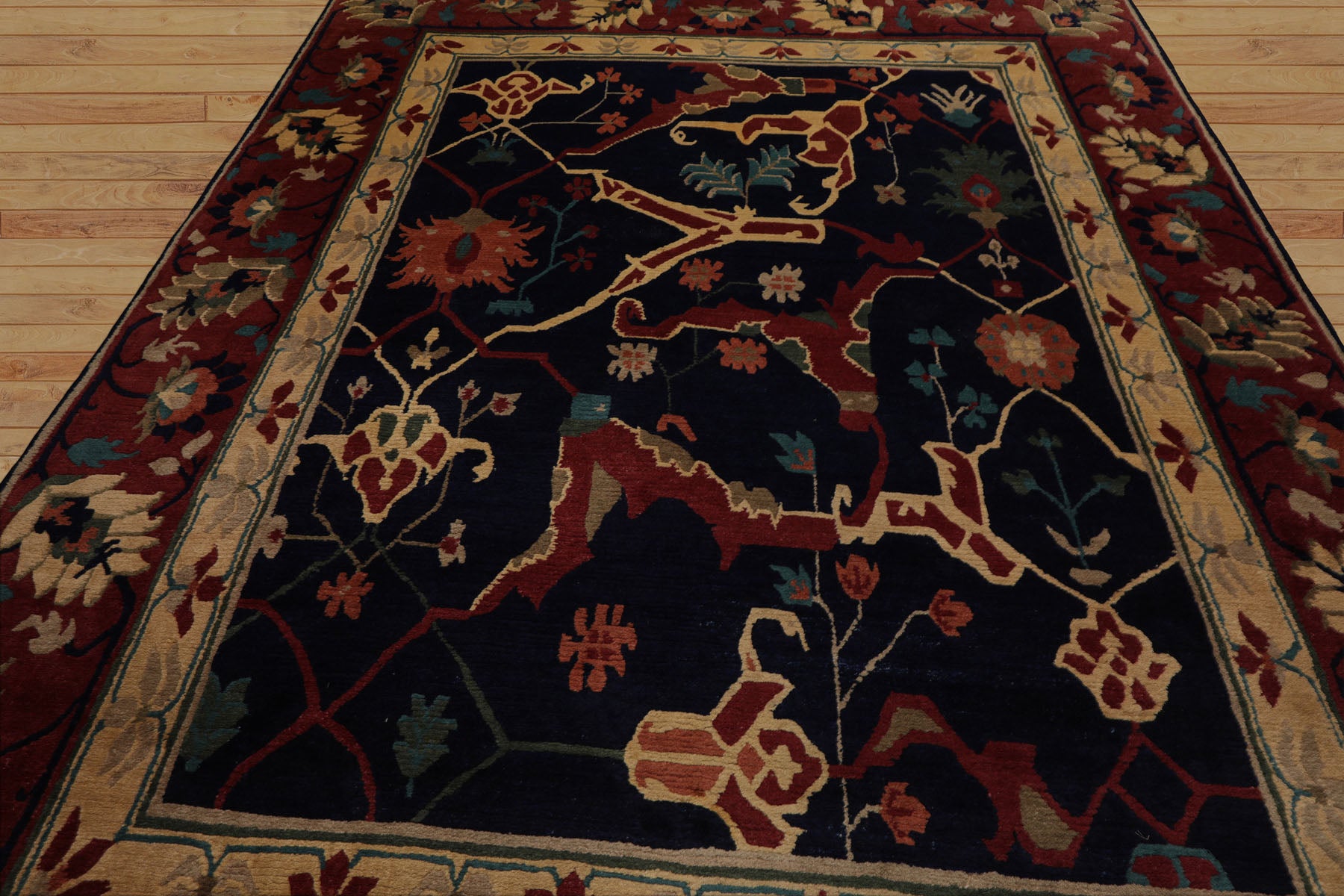 8x10 Navy, Rust, Ivory Color Hand Knotted Tibetan Wool Arts & Crafts Oriental Rug