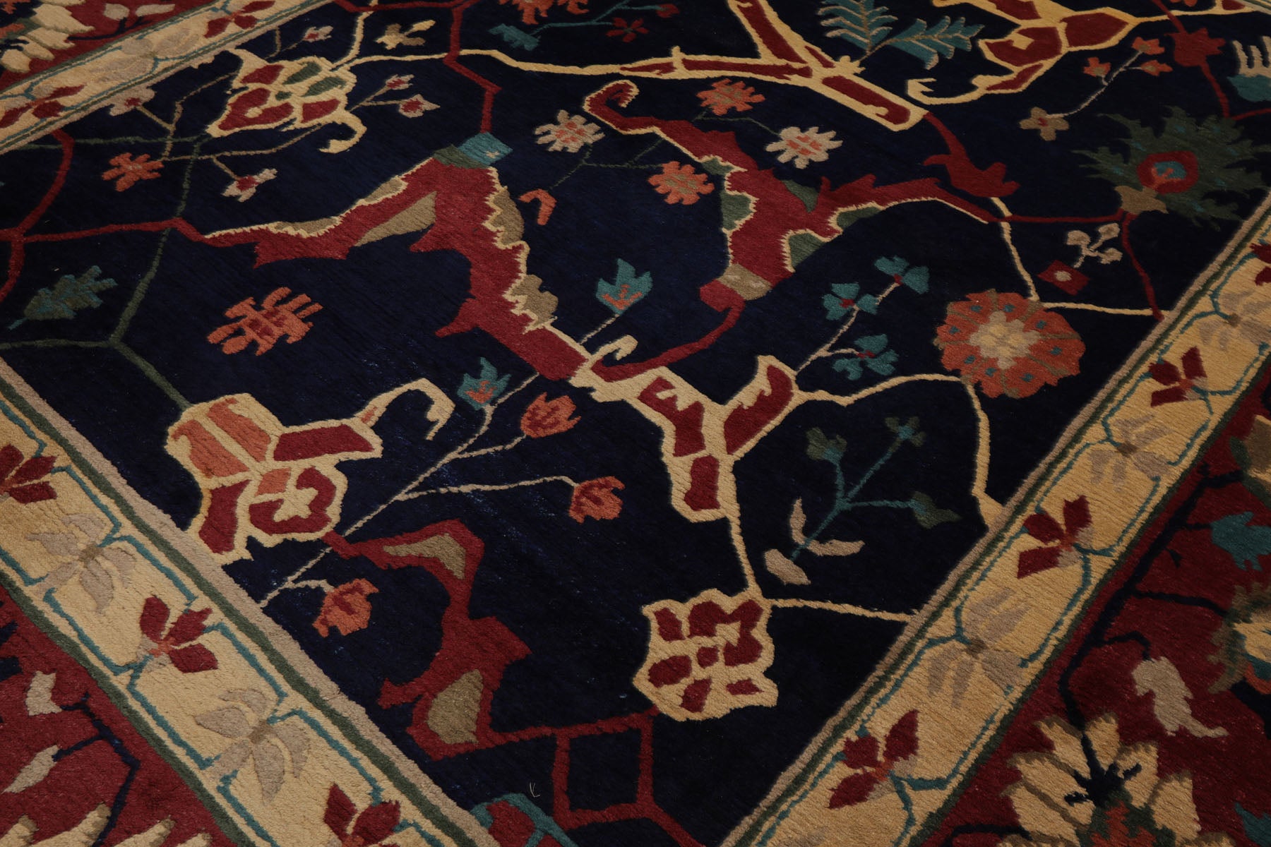 8x10 Navy, Rust, Ivory Color Hand Knotted Tibetan Wool Arts & Crafts Oriental Rug