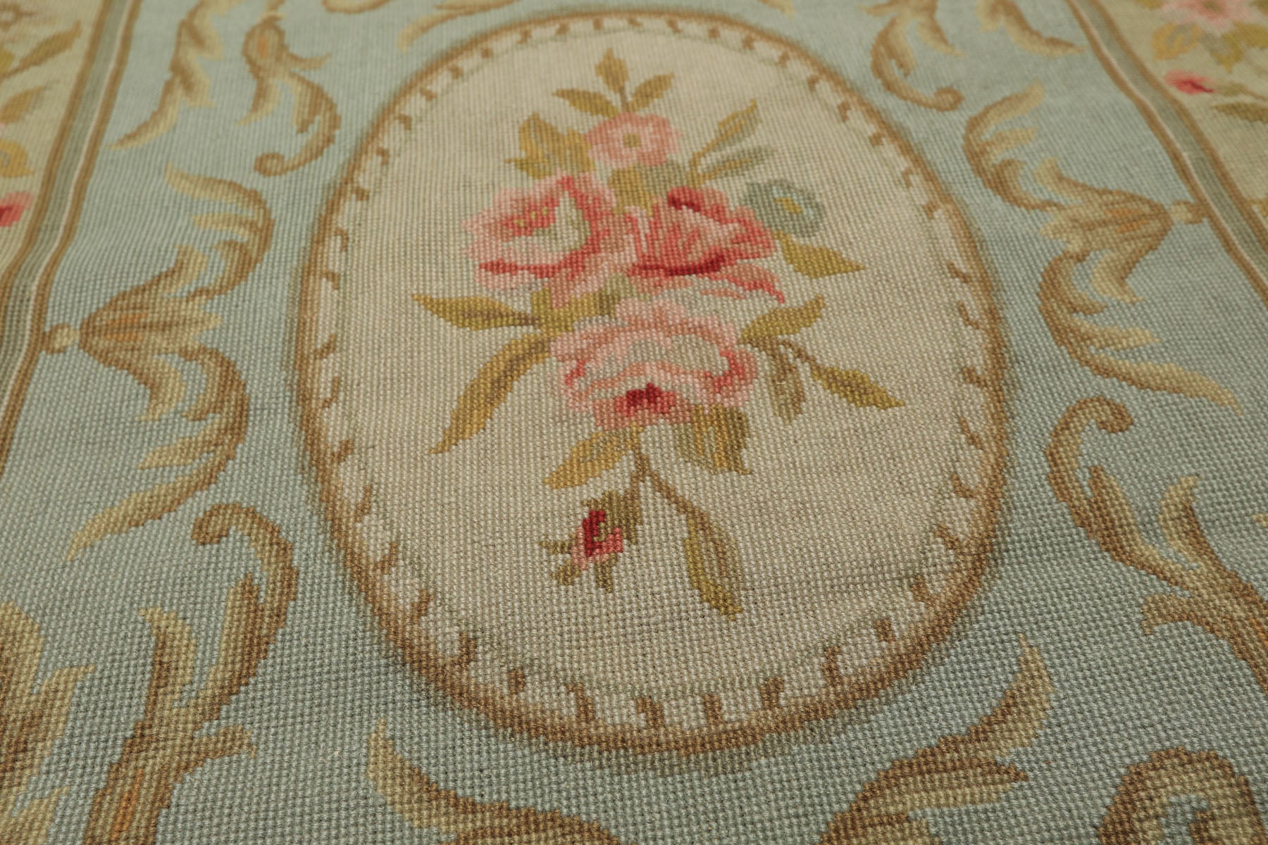 3x5 Aqua, Mint, Gold Color Hand Woven French Needlepoint Wool Traditional Oriental Rug