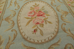 3x5 Aqua, Mint, Gold Color Hand Woven French Needlepoint Wool Traditional Oriental Rug