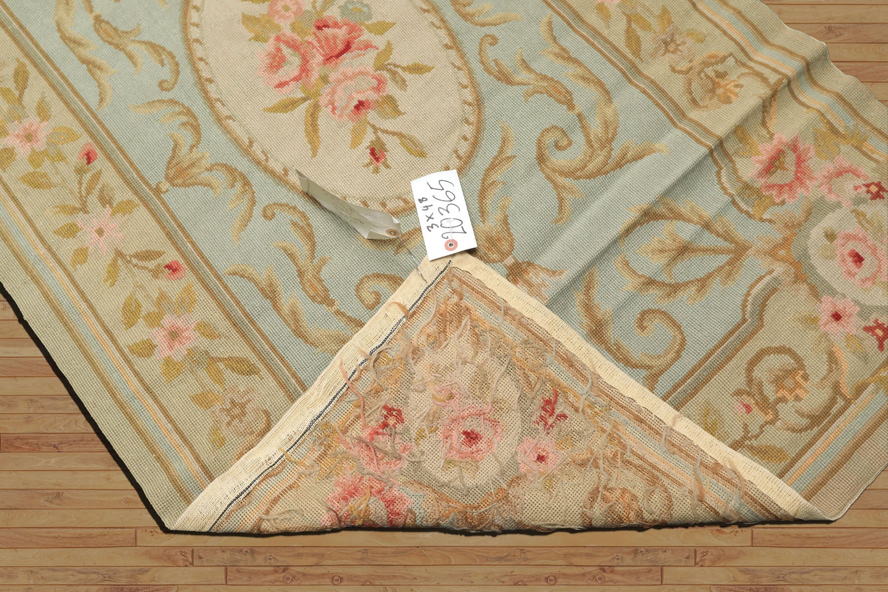 3x5 Aqua, Mint, Gold Color Hand Woven French Needlepoint Wool Traditional Oriental Rug