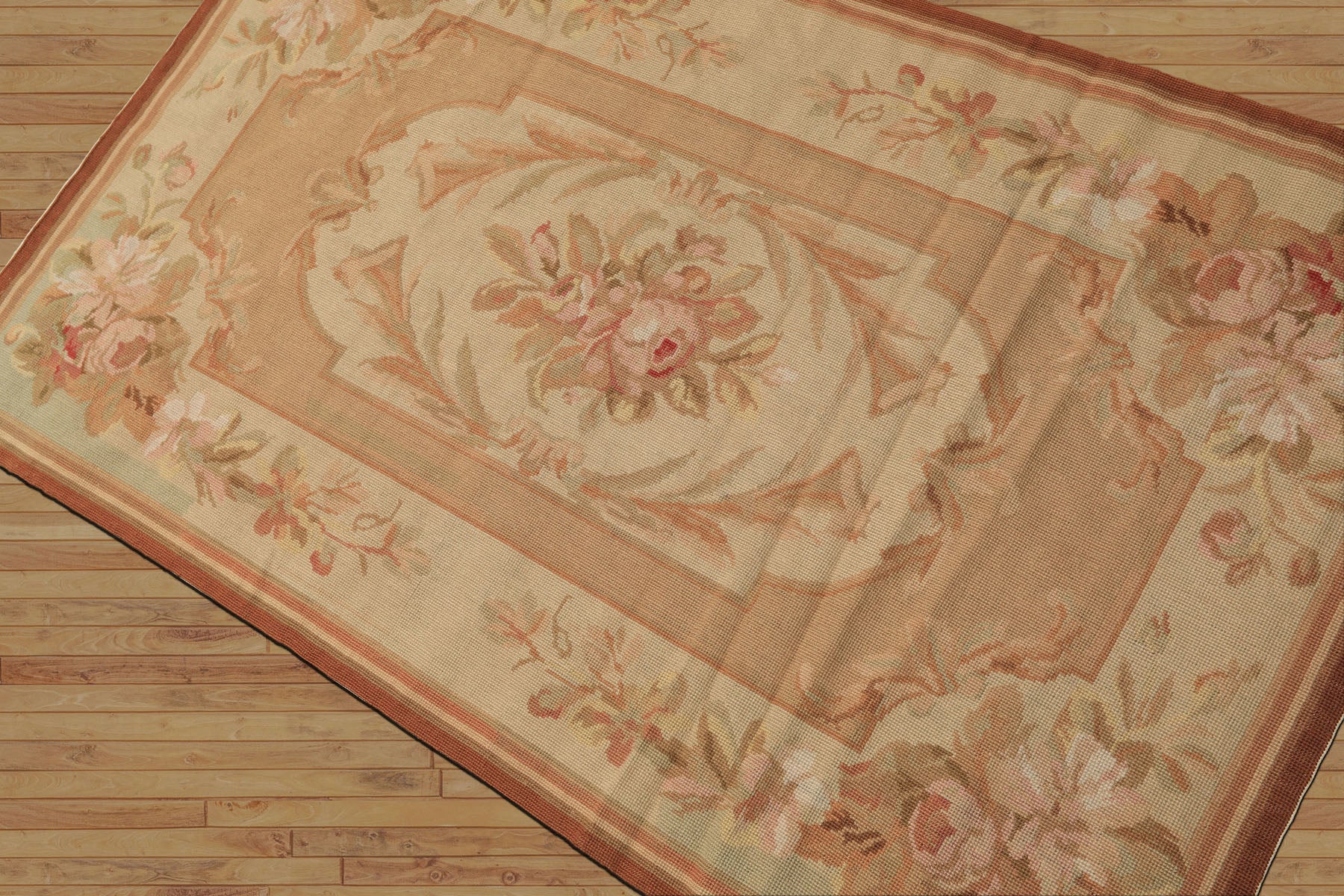 3x5 Beige, Tan, Rose Color Hand Woven French Needlepoint Wool Traditional Oriental Rug